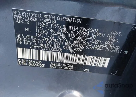 2013 Toyota Rav4 Limited from USA, damaged, VIN JTMYFREV7DD003406